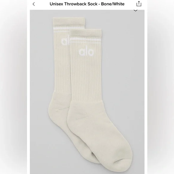 NWT Alo Yoga BUNDLE 4x Unisex Throwback Socks, Bone White 4 Pairs 8 Socks Total